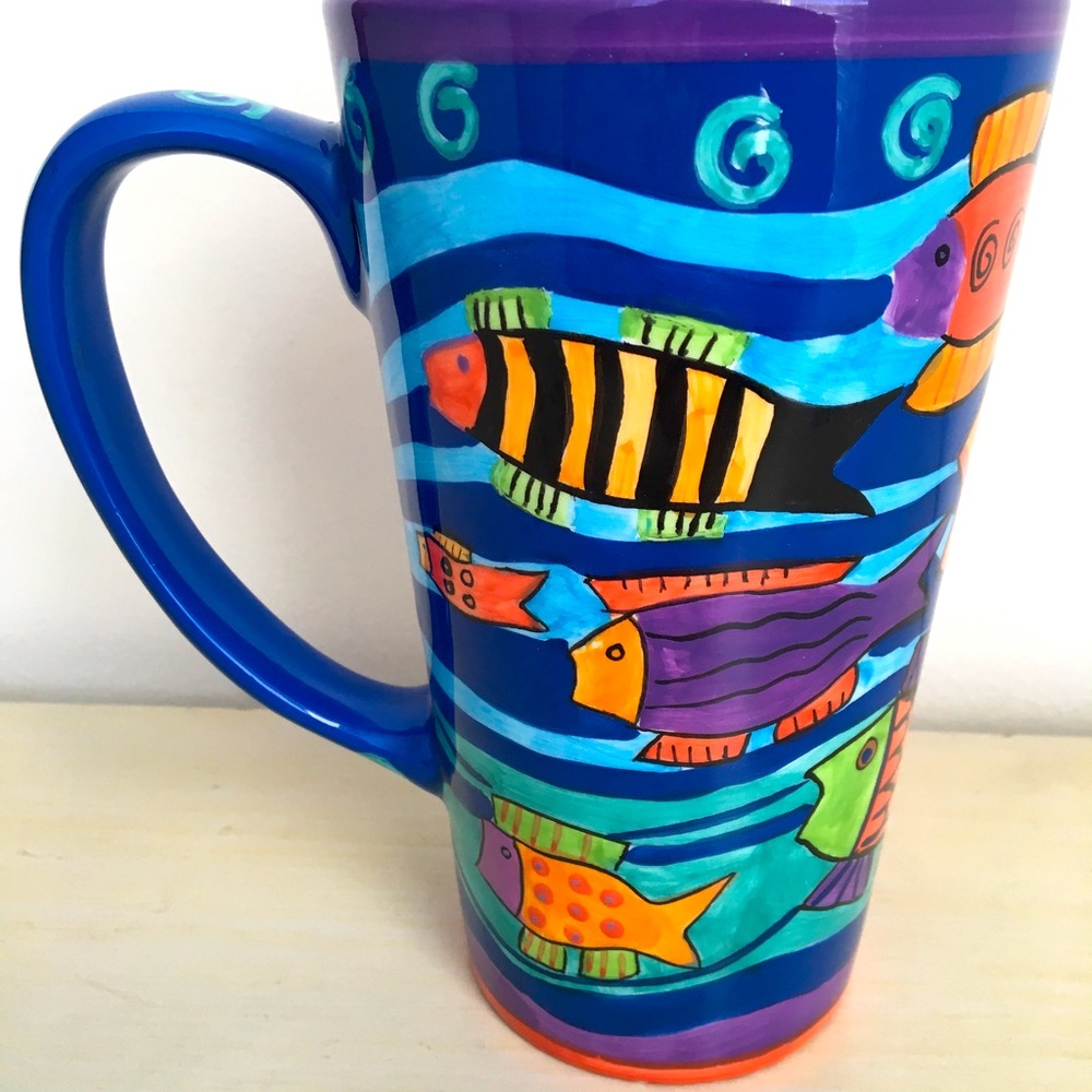 Two (2) Laurel Burch 1998 Colorful Fish Tall Mugs